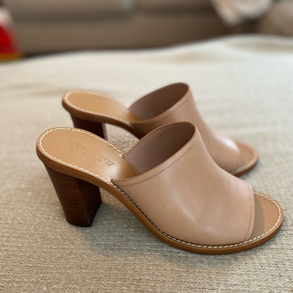 J Crew peel toe mules, tan/beige color, Size 6.5